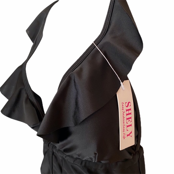NWT Plus Size One Piece Bathing Suit Black Ruffles - Picture 6 of 12